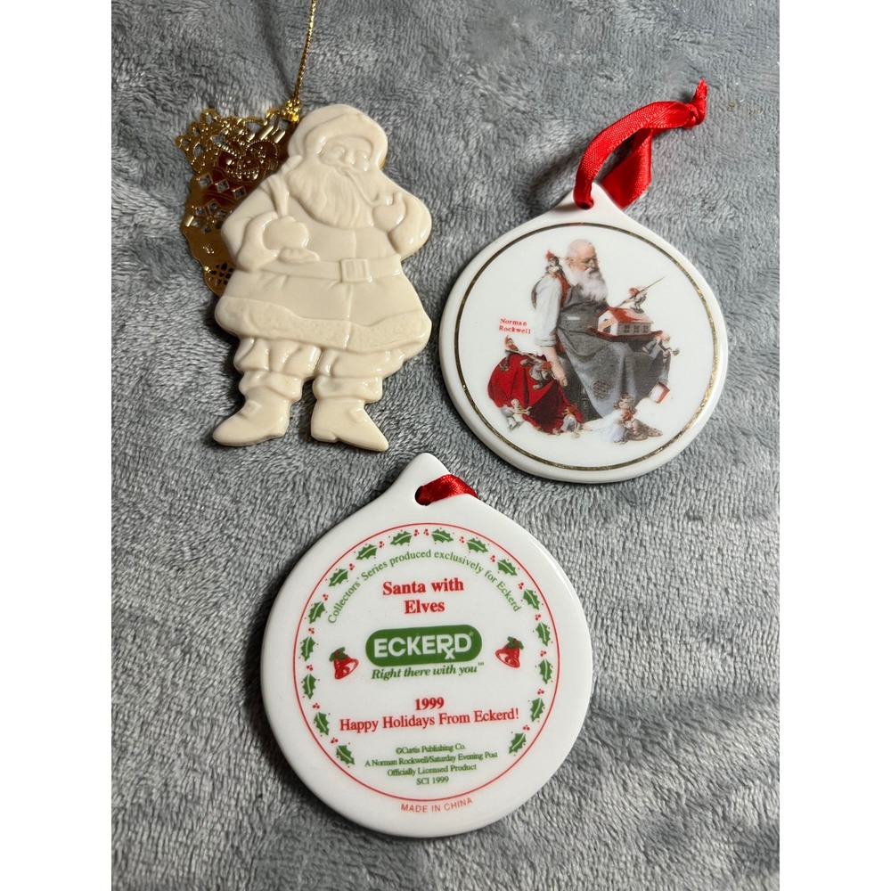 Lenox Eckerd Christmas Ornaments 1997 Santa with‎ Elves Collection